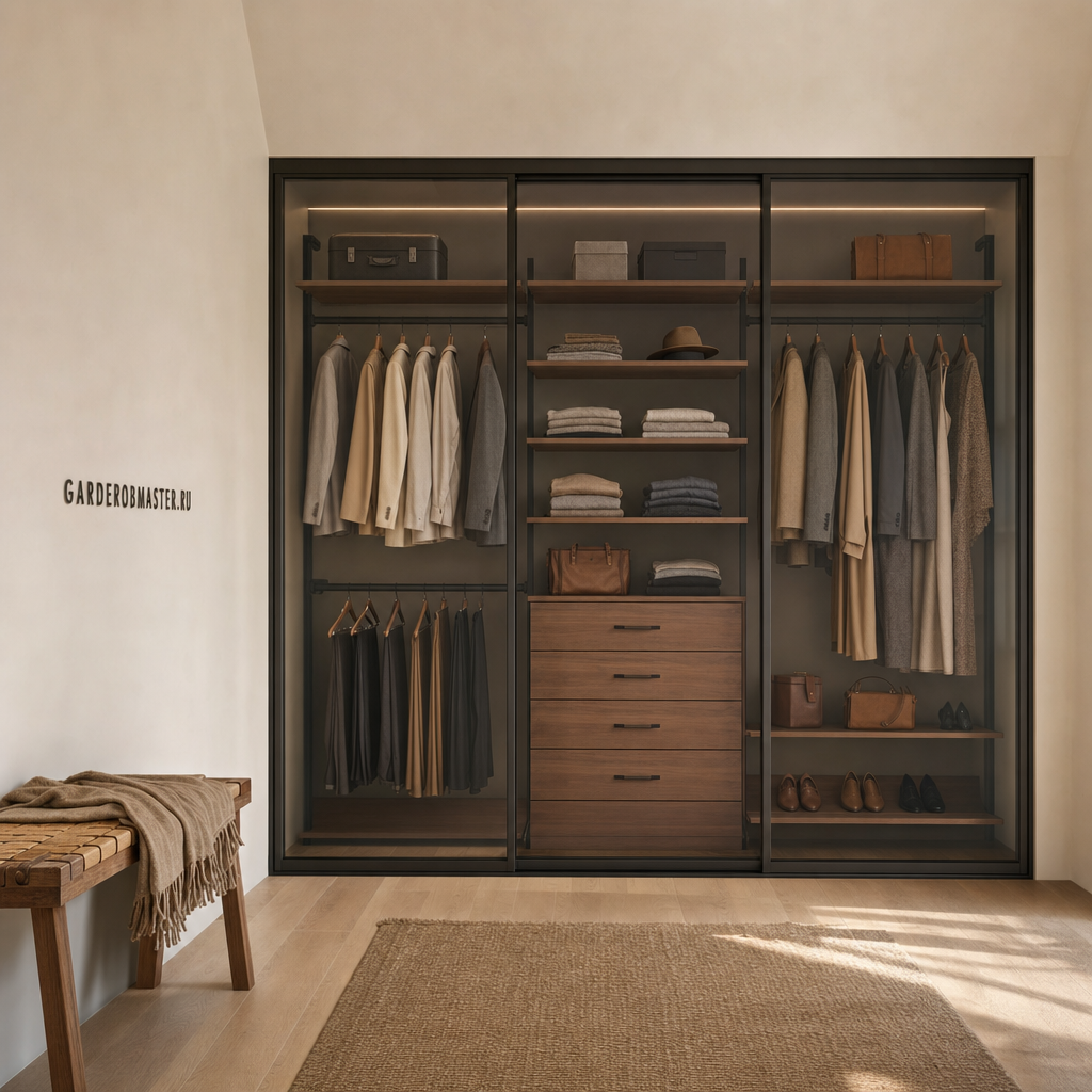Гардеробная система Vitra Black на металлических стойках — сгенерированное изображение 1