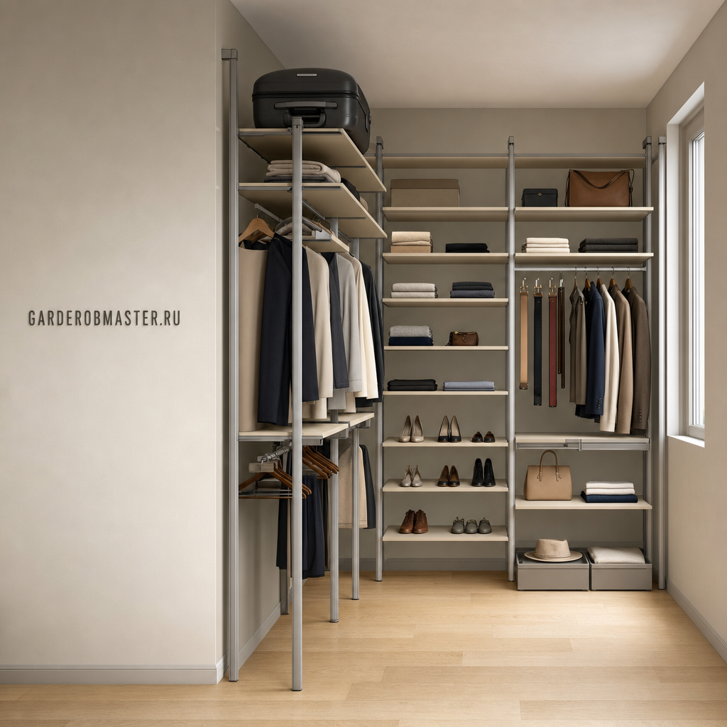Гардеробная система Vitra алюминий 276x249 см — основной вид, гардеробная на заказ