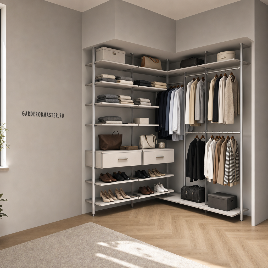 Гардеробная на стойках Vitra в светло-сером цвете — сгенерированное изображение 1