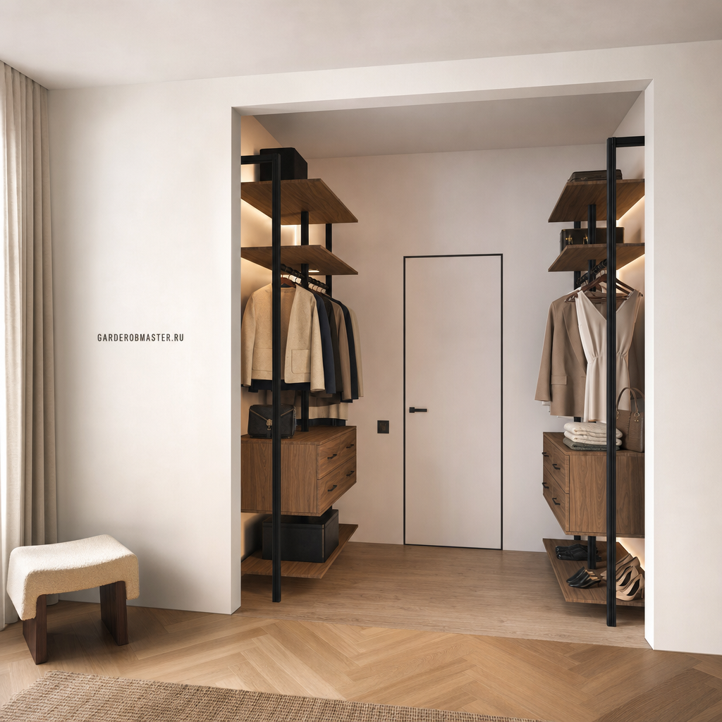 Гардеробная система Vitra Black на металлических стойках — гардеробные системы — основной вид, гардеробная на заказ