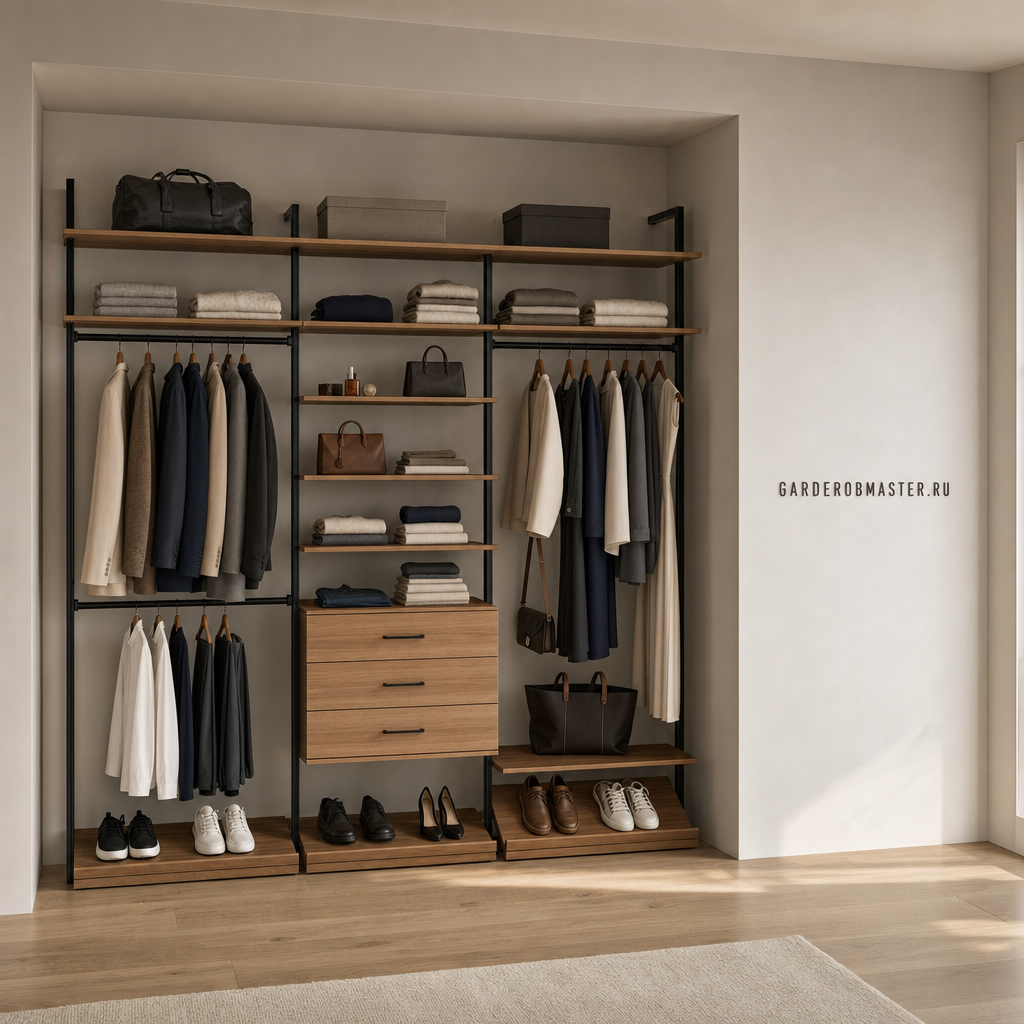 Гардеробная система Vitra Black на металлических стойках — гардеробные системы — основной вид, гардеробная на заказ