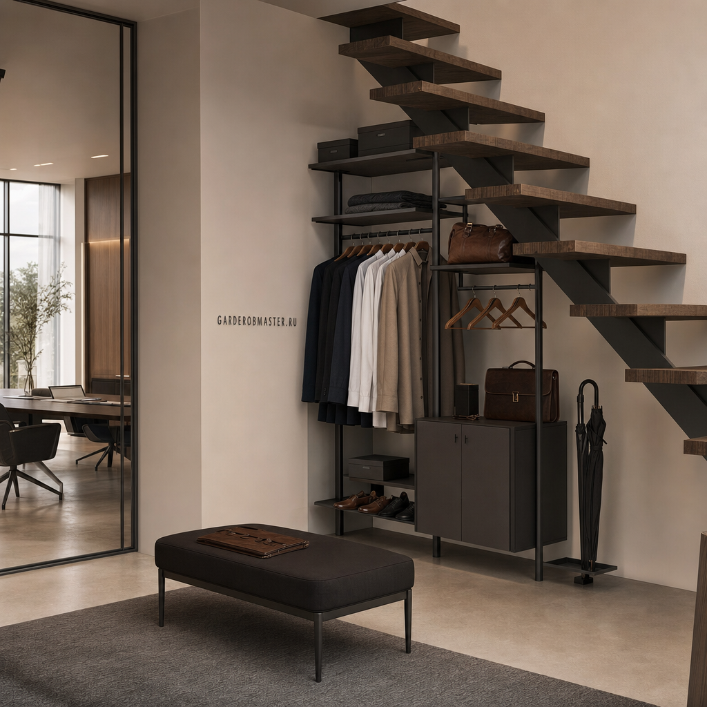 Мини-гардеробная на стойках Vitra Black для салона красоты — сгенерированное изображение 1